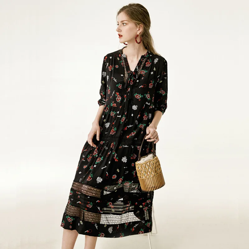 LiuLi Tree шелковое женское платье длинная секция 2019 ЛЕТО Новое Женское цветочное из