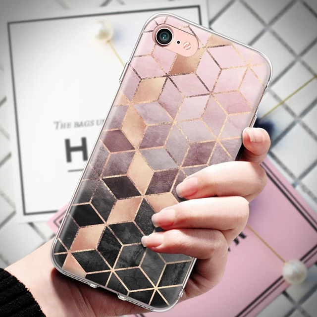 Для Iphone 4, 4S, 5, 5S, SE, 6, 6 S, 7, 8 Plus, X, XR, XS Max, мягкая задняя крышка из ТПУ с золотыми краями, геометрическим узором, мрамором, силиконовый чехол, бампер, Fundas