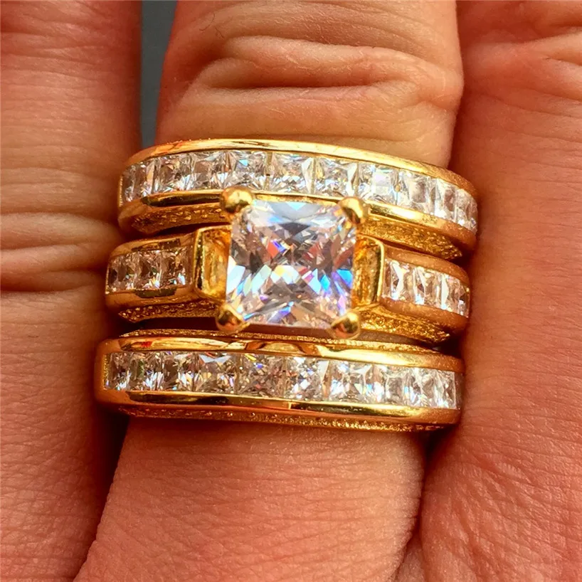Choucong ювелирные изделия 14KT желтого золота с 20CT Драгоценные Принцесса-камень ЧХ огранки коктейльное обручальное кольцо для Для женщин «3 в 1»