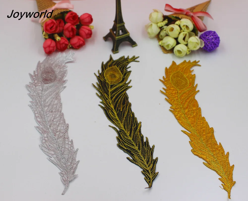 YACKALASI 5 шт. золотые кружевные аппликационные вышитые нашивки с перьями и