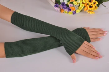 Blackish green Женские осенне-зимние гетры, кашемировые длинные перчатки без пальцев, одноцветные теплые варежки, налокотники, вязаные рукава, перчатки 40 см - Цвет: Blackish green