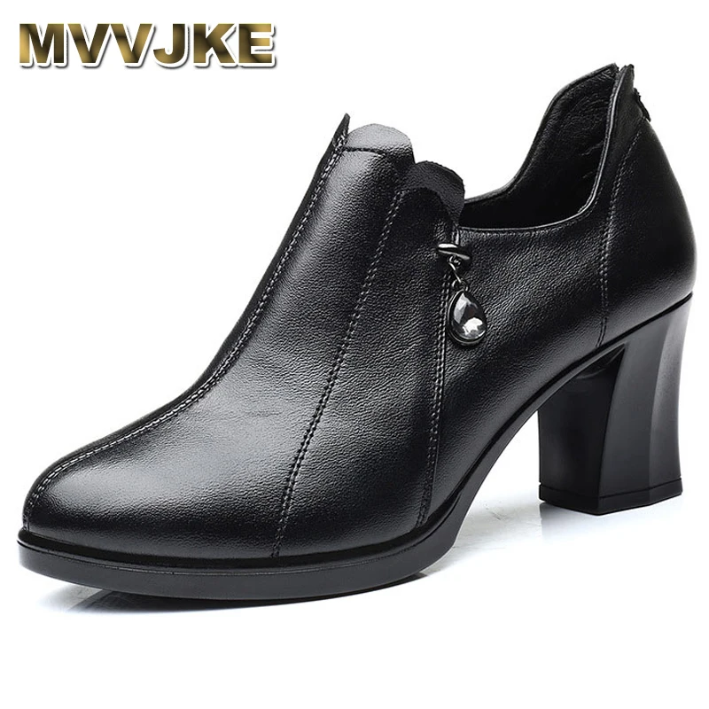MVVJKE/Новая модная Осенняя обувь из натуральной кожи женские туфли-лодочки профессиональная рабочая обувь на высоком толстом каблуке с глубоким носком; E040