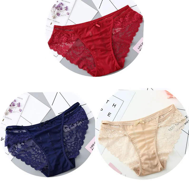 3PCS NK2165-6 3 шт./компл. пикантные прозрачные кружевные трусики, сексуальные женские трусики Для женщин; мягкие трусы; трусики с бантом нижнее белье нейлоновые шелковые для дам - Цвет: 3PCS NK2165-6