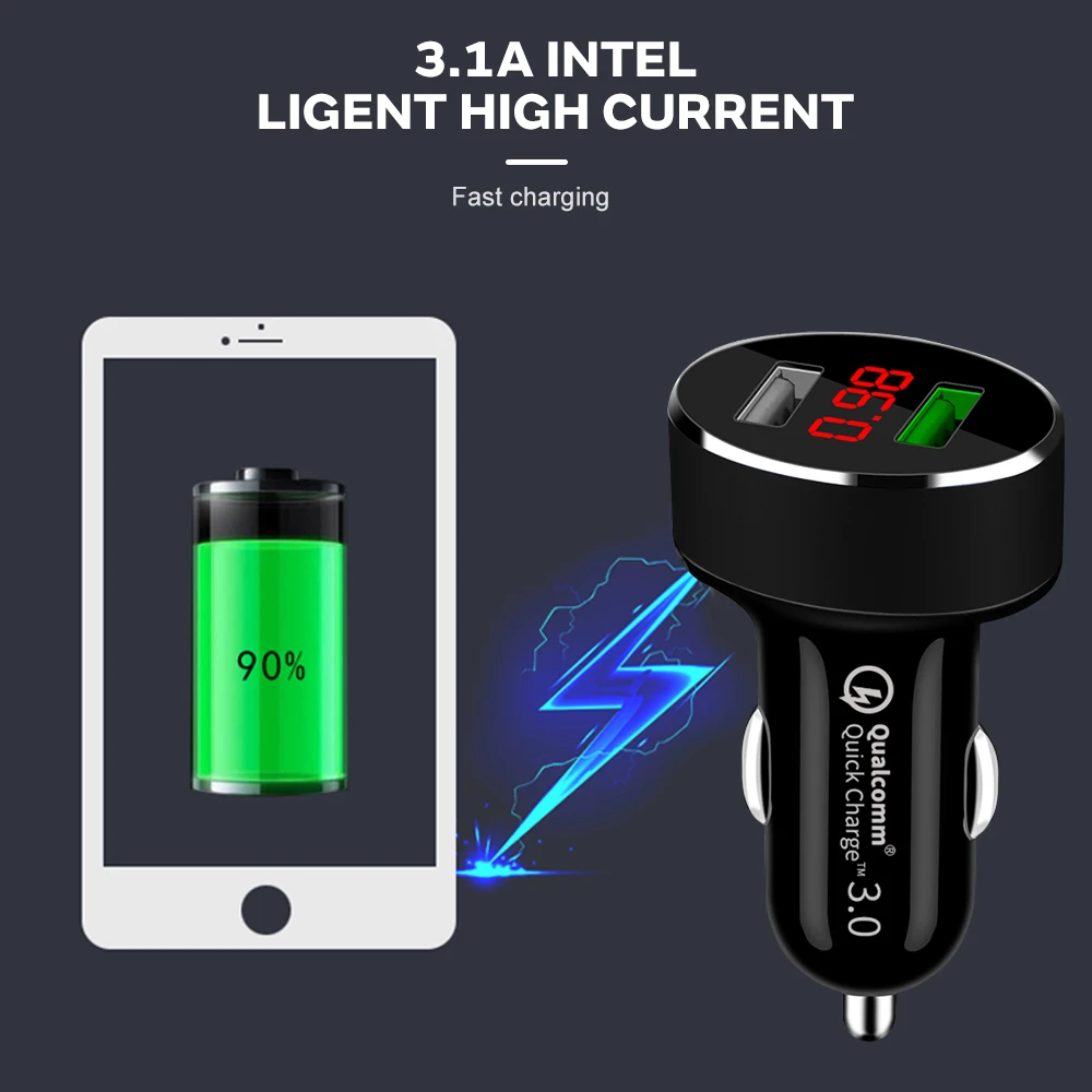 QC3.0 двойной USB автомобильный прикуриватель зарядное устройство для телефона разветвитель гнездо адаптер 2.4A СВЕТОДИОДНЫЙ монитор напряжения Авто Автомобильный USB Разъем конвертер