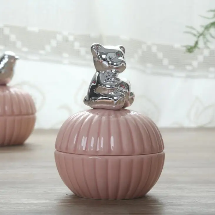 Керамические коробки для украшений с розовыми животными, коробка для украшений с кольцом и кристаллами, коробка для хранения сережек, свадебная банка для конфет, Подарочная коробка 04275 - Цвет: F