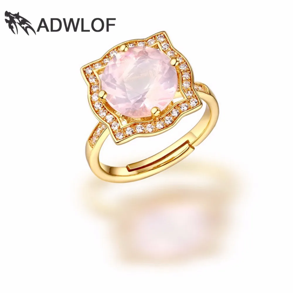 ADWLOF 3.20CT Круглый Cut Природный Розовый Кварц Рок Кристаллический Кольца