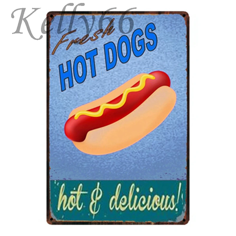 

[ Kelly66 ] HOT DOGS HOT DELICIOUS Vintage Metal Sign Tin Poster Home Decor Bar Wall Art Painting 20*30 CM Size y-1493