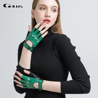gours spring winter genuine leather gloves women hand fingerless gloves fashion driving motorcycle warm unlined mittens gsl064