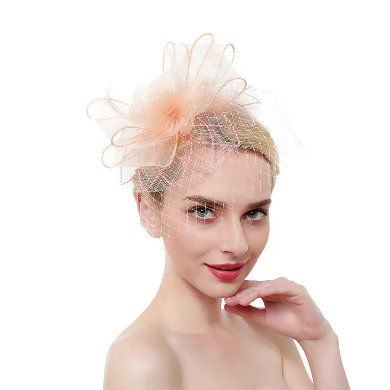 Kajeer стиль женские перьевые сетки Hairwear чародейные шляпы лошадь гонки праздничные шапки невесты пряди волос аксессуары для волос - Цвет: CHAMPAGNE