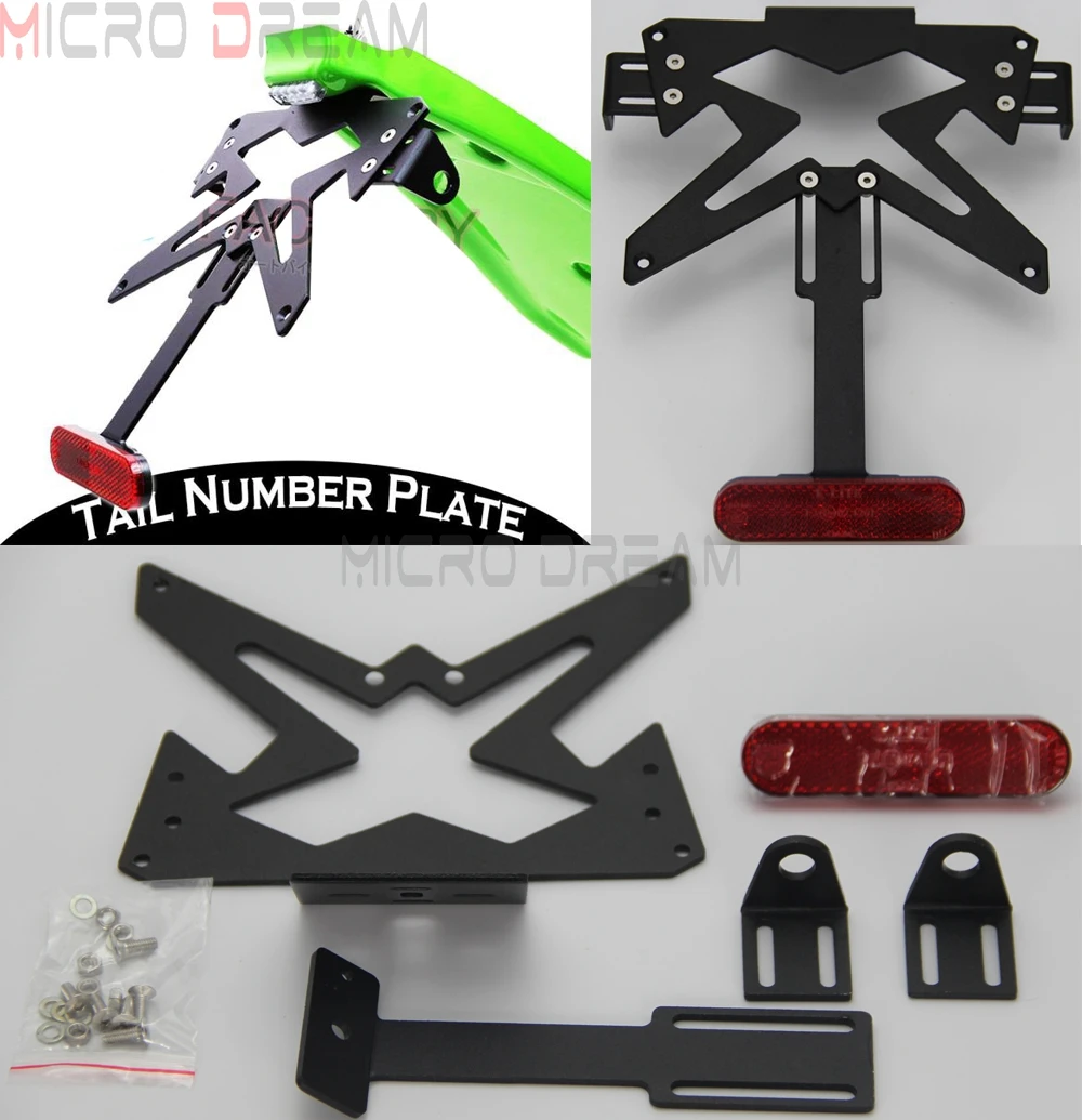 

Black Fender Eliminator Rear Adjustable License Plate Bracket w/Reflector Motorcycle Universal For Kawasaki Ninja ZX14 ZX6R Z100