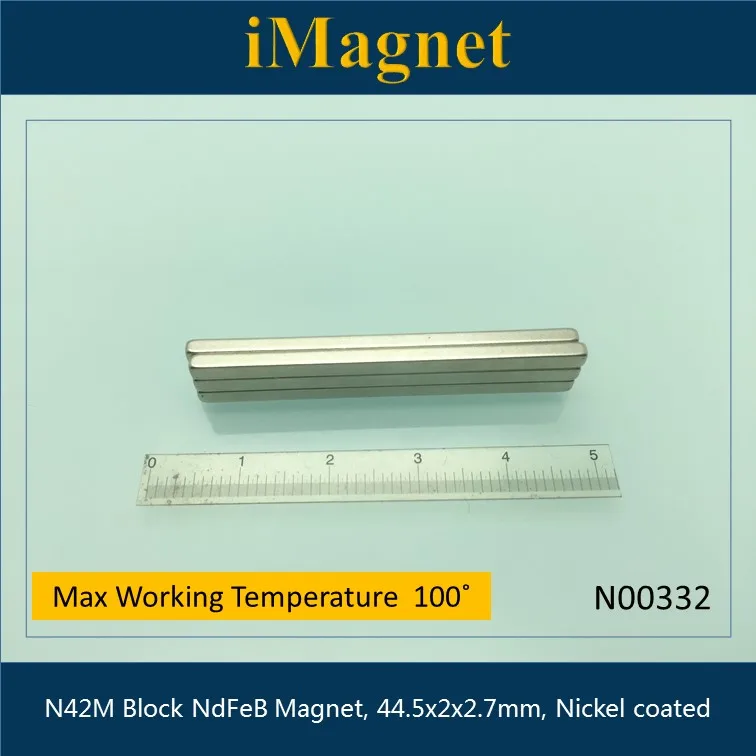 

N00332 5 шт N42M Блок редкоземельный неодимовый магнит, 44,5x2x2,7 мм, кубовидный NdFeB магнит, магнит для холодильника, холодильник magnet2.7мм