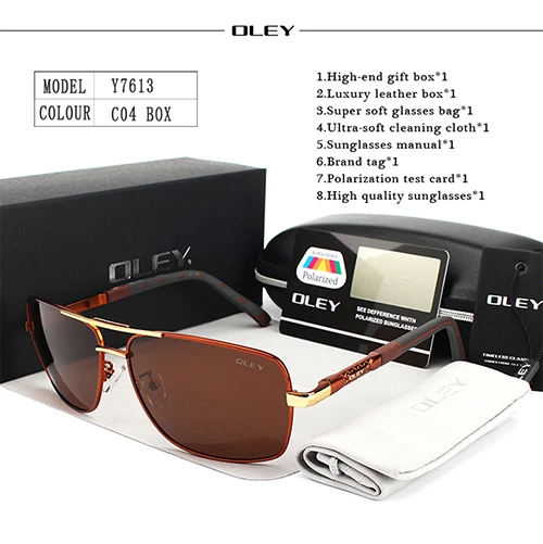 Y8724 C4 BOX OLEY, Брендовые мужские поляризованные солнцезащитные очки, wo, мужские солнцезащитные очки, очки для вождения, Oculos, поддержка логотипа, на заказ, Y8724 - Цвет линз: Y8724 C4 BOX
