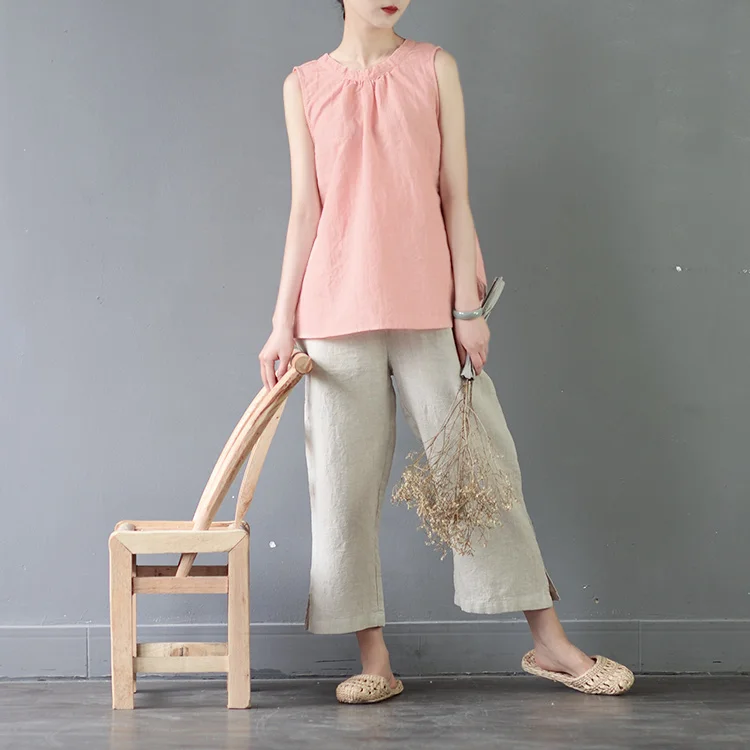 SCUWLINEN, женские летние топы, одноцветные, рами, свободные безрукавки, топы, Vestidos, повседневные женские блузки S359