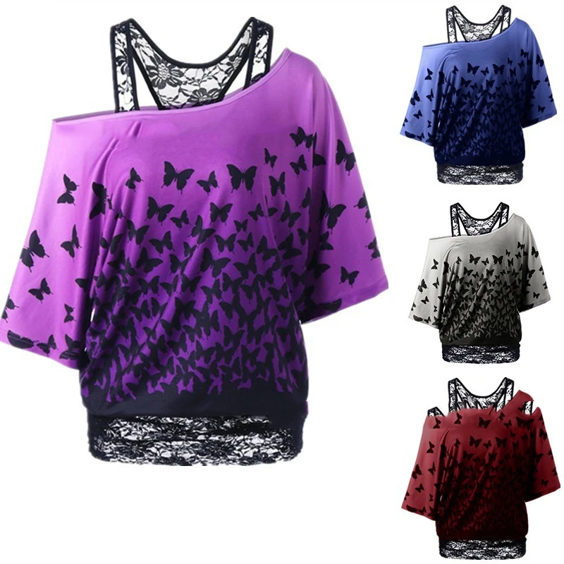 1 шт. модная женская футболка на одно плечо с принтом бабочки Женская Сексуальная