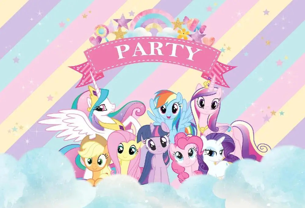 Виниловый фон для студийной фотосъемки с надписью My Little Pony радужными облаками