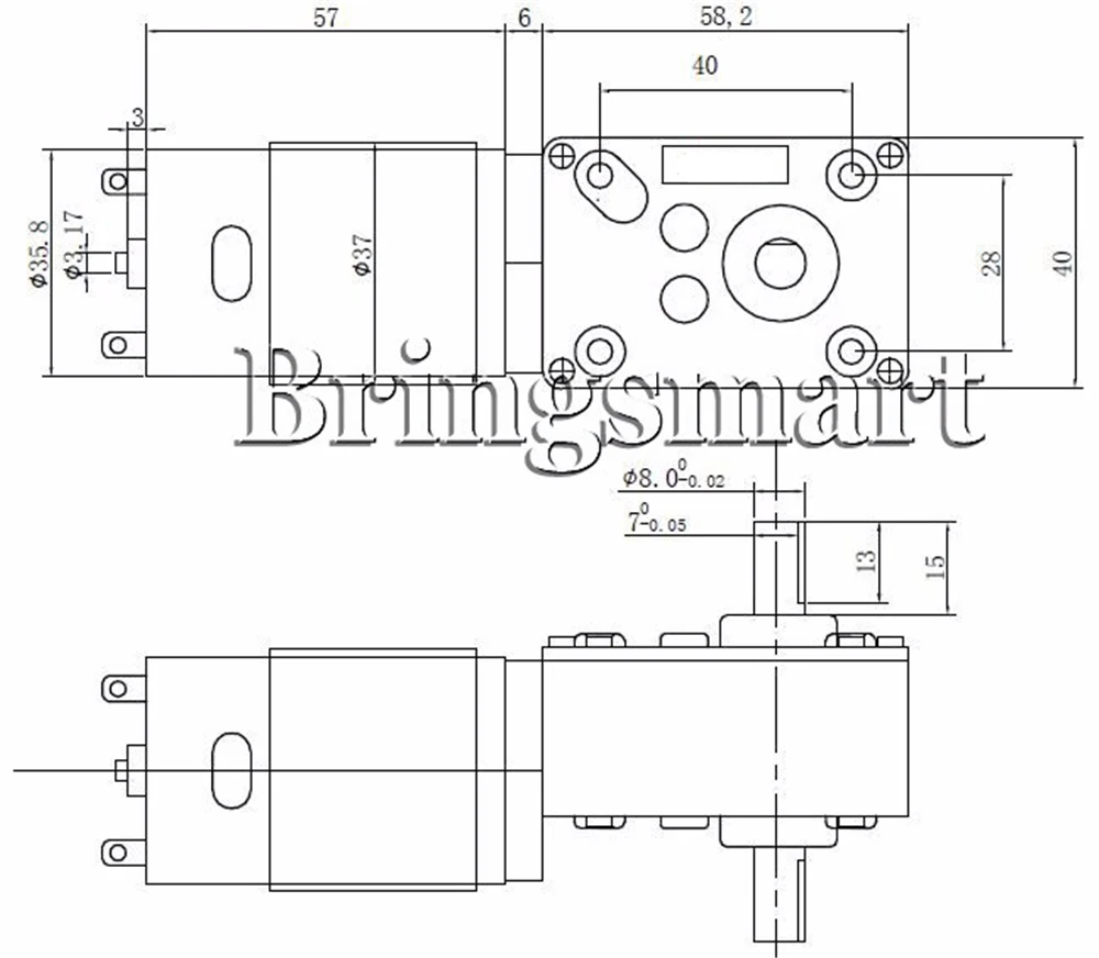 Bringsmart A58SW 555S 6 в 12 В 24 постоянного тока червячный редуктор двухвальный Реверсивный