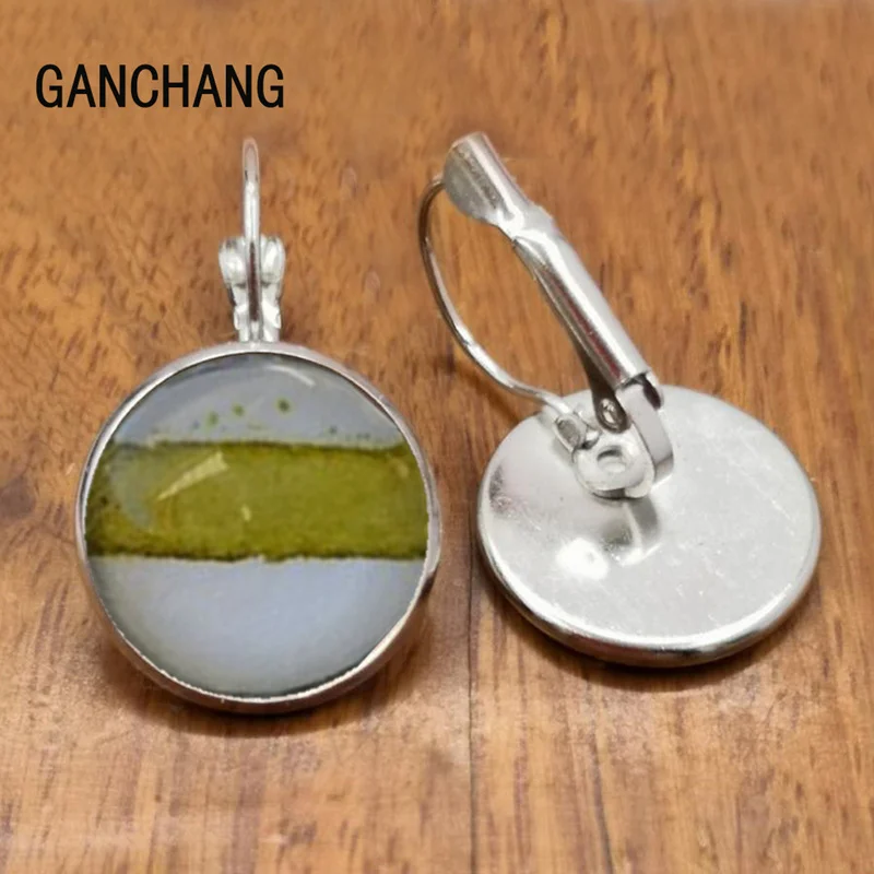 Оригинальные художественные серьги ручной росписи оливковые зеленые полосы