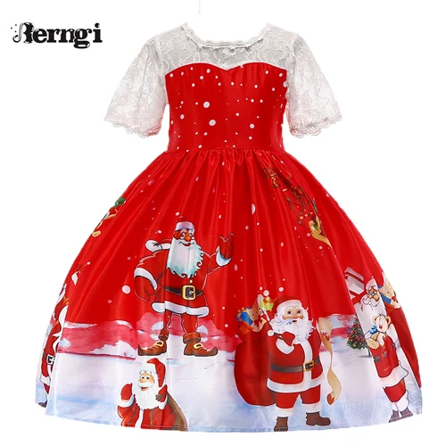 Style F Berngi/новое красивое платье с принтом для девочек; vestidos; платье принцессы Санты для маленьких девочек; рождественские наряды; одежда - Цвет: Style F