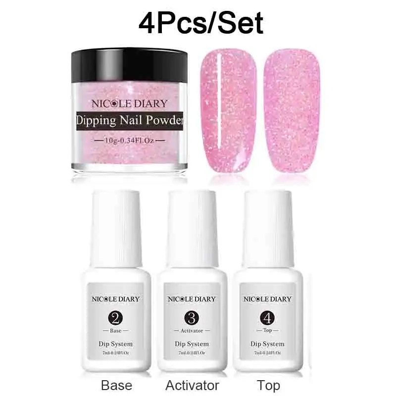 4pcs Set 5 Николь дневник 9/6/4/3 шт Dip для ногтей, порошковый набор нейл-арта, гвозди с блестящим напылением матовая голограмма пыли с базовый топ активатор щетка - Цвет: 4pcs Set 5