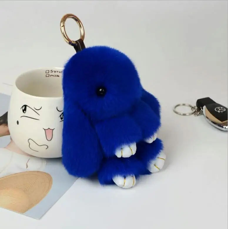 Blue Shuangshuo 15 см мех Рекс Кролик Пара брелок Подвеска Шарм кролик брелки для женщин меховая сумка брелоки модные ювелирные изделия YSK022 - Цвет: Blue