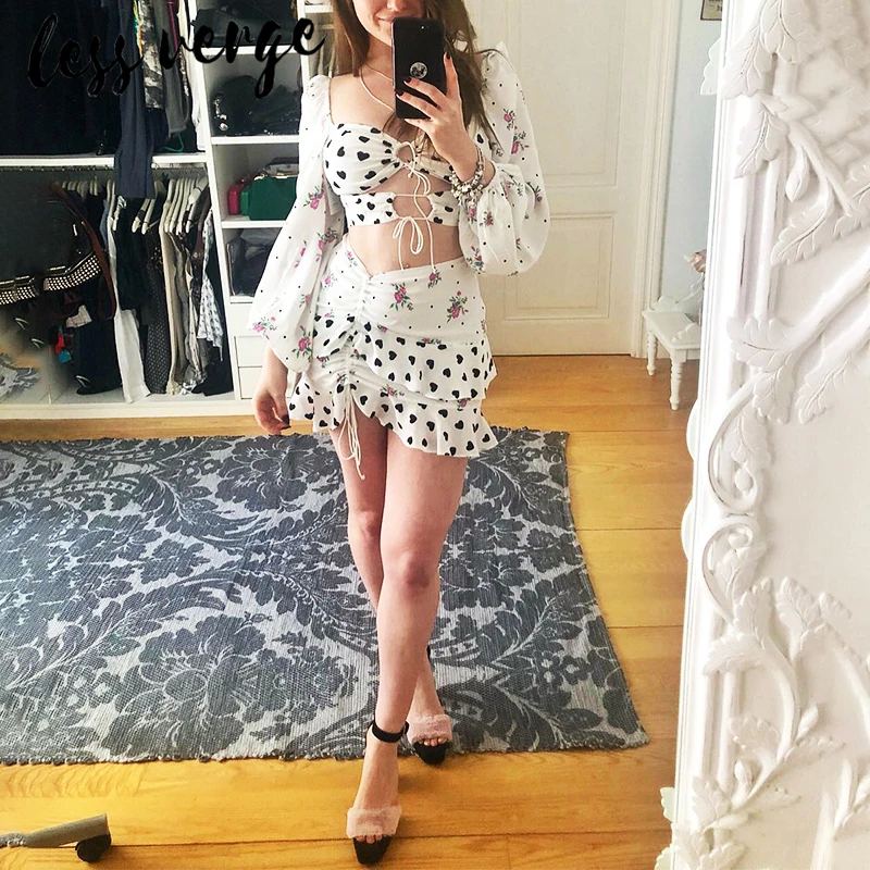 Lessverge/костюм из двух предметов в горошек с цветочным принтом виде сердца