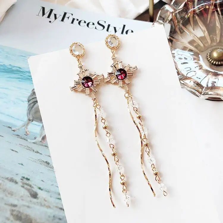 MENGJIQIAO 2018 Korean New Trendy Dangle Earrings Crystal Flower Long Tassel Beads Pendientes Mujer Moda Bijoux Elegant Brincos | Украшения