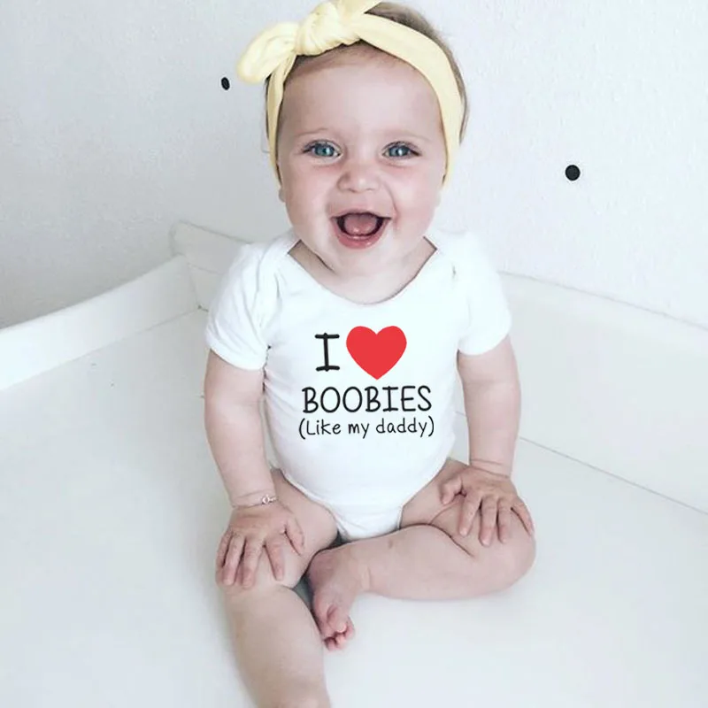 Детские ползунки с надписью I Love Boobies Повседневный детский цельнокроеный милый