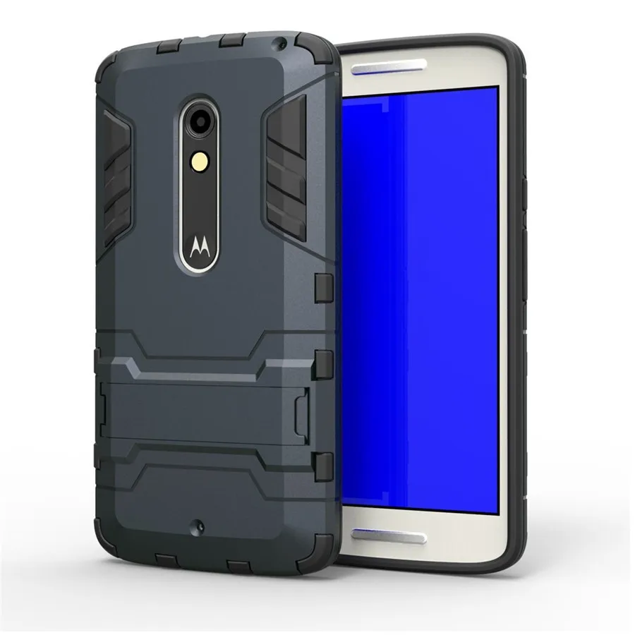 Armor Hard Cell Phone Case For Motorola Moto X Play Cover Back Dual Layer Shockproof Hybrid Impact Resistant Capa With Kickstand |
