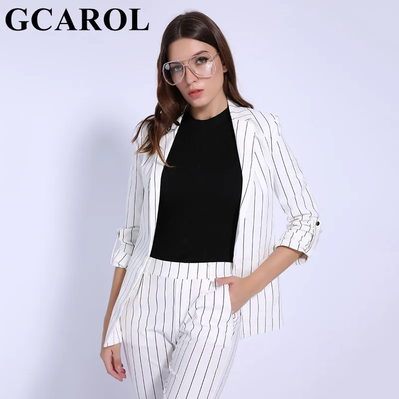 GCAROL английский стиль женский черный полосатый Блейзер элегантный OL офисный костюм Зубчатый воротник открытый стежок верхняя одежда для 4 сезона