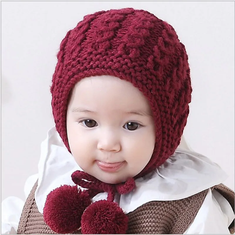 New winter children's hat pure color baby wool knitted lace protectors hats Handmade warm hand | Детская одежда и обувь