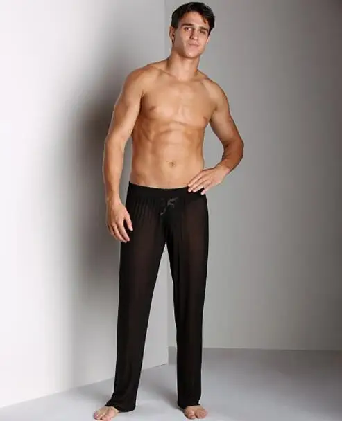 Free shipping Men's casual home mesh pants yoga pants sexy low-waisted youth net gauze transparent