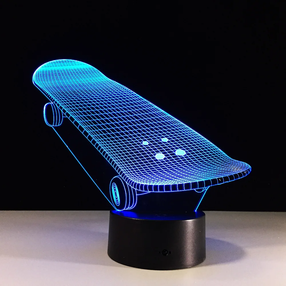 Креативный 3D иллюзия скейтборд СВЕТОДИОДНЫЙ Ночник светильник 7 | Ночники -32856315769