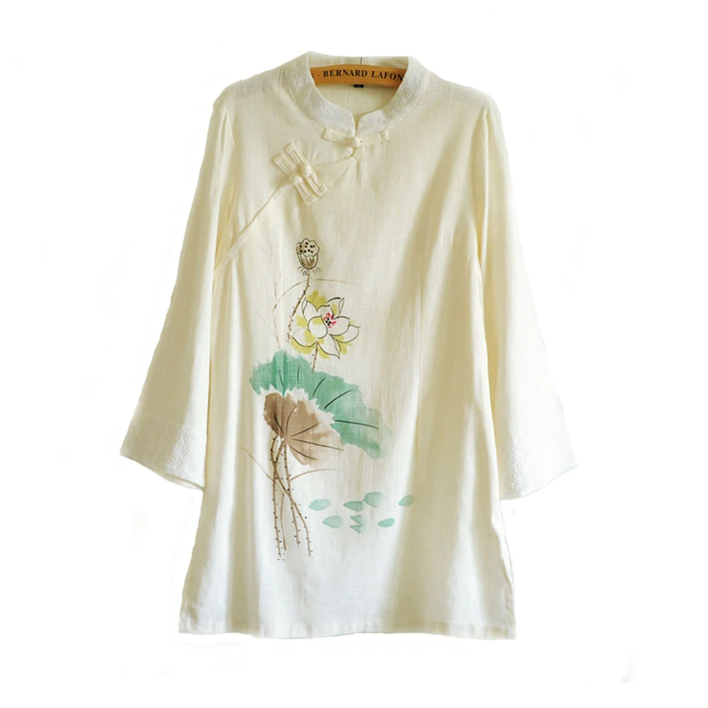 

Women Chinese Cotton Linen Costume Traditional Clothing Zen Style Dress Tang Suit Shirt Lady Long Section Yoga Shirts