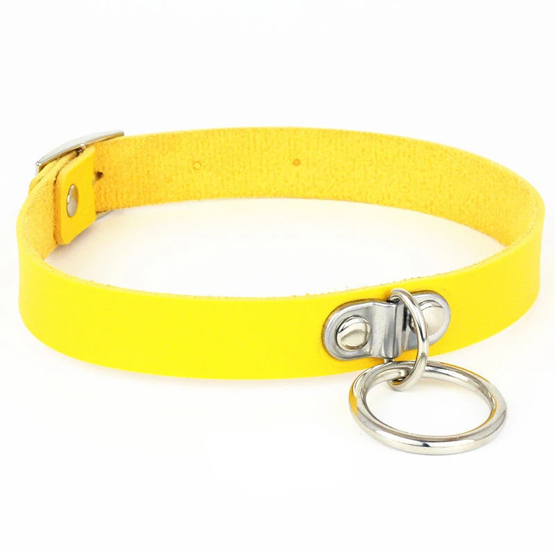 yellow Черное круглое кожаное колье-чокер женское серебряное металлическое модное Ювелирное Украшение Панк готическое ожерелье для девочек подарок - Окраска металла: yellow