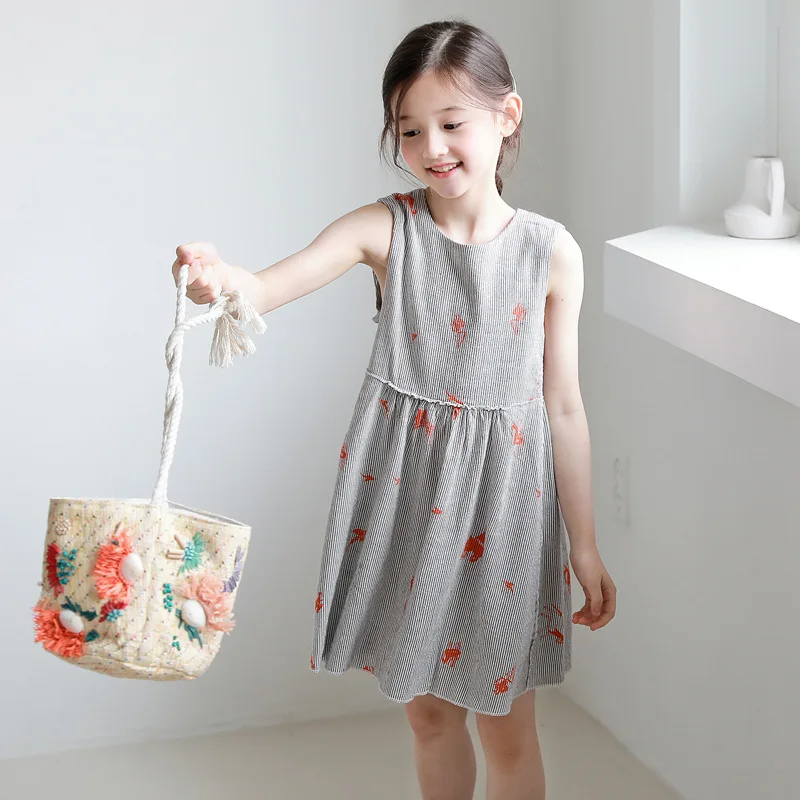 New Summer Style Brief Sweet Girl Cotton Dress Fashion Large V Sleeveless Parent-Child Teenage Girls Clothing | Детская одежда и