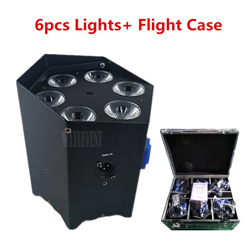 

6 шт. с Flycase 6x15 Вт светодиодный прожектор Par DMX512 батарея беспроводной профессиональный сценический прожектор с дистанционным управлением Свадебный прожектор