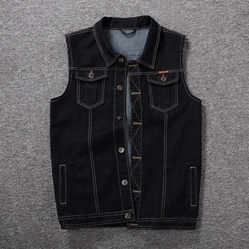 B57030 black Большие размеры 4XL 5XL 6XL 7XL 8XL Мужская модная джинсовая куртка с несколькими карманами без рукавов мужские Узкие повседневные джинсы в стиле хип-хоп жилет куртка пальто - Цвет: B57030 black