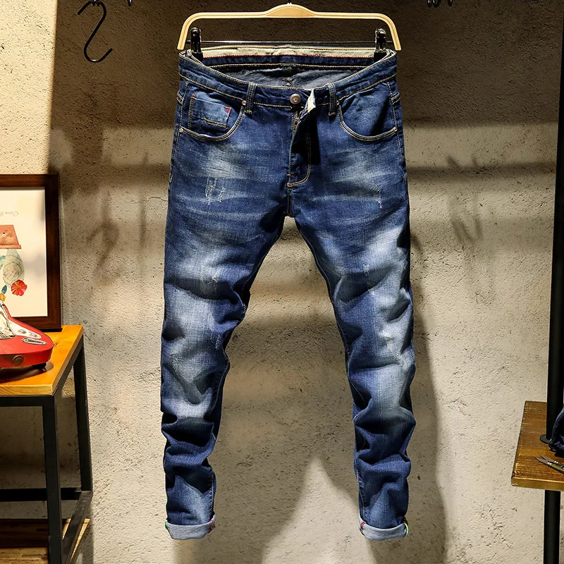 Men Designer Stretch Casual Straight Leg Denim Jeans Male Regular Fit Cotton Business Trousers Pants Hombre 2018 New | Мужская одежда