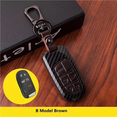 B Model Brown Автомобильный чехол из углеродного волокна для дистанционного ключа для Dodge charger Dart Challenger Durango Jeep Chrysler 300C Grand Cherokee брелок - Название цвета: B Model Brown