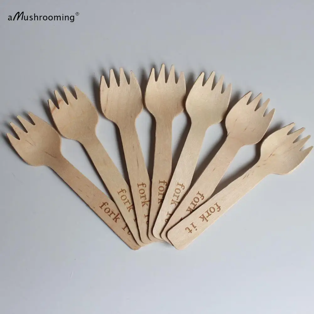 fork it 1000 Персонализированные небольшой Sporks Деревянные Одноразовые вечерние вилки пользовательские Сельский свадебные принадлежности - Цвет: fork it