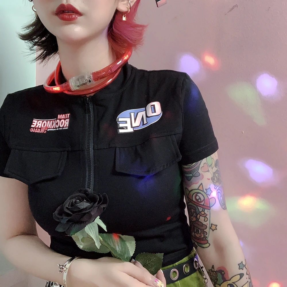 

Женская крутая футболка с черным бодибилдингом, футболка с пуговицами, в стиле хип-хоп и пупка