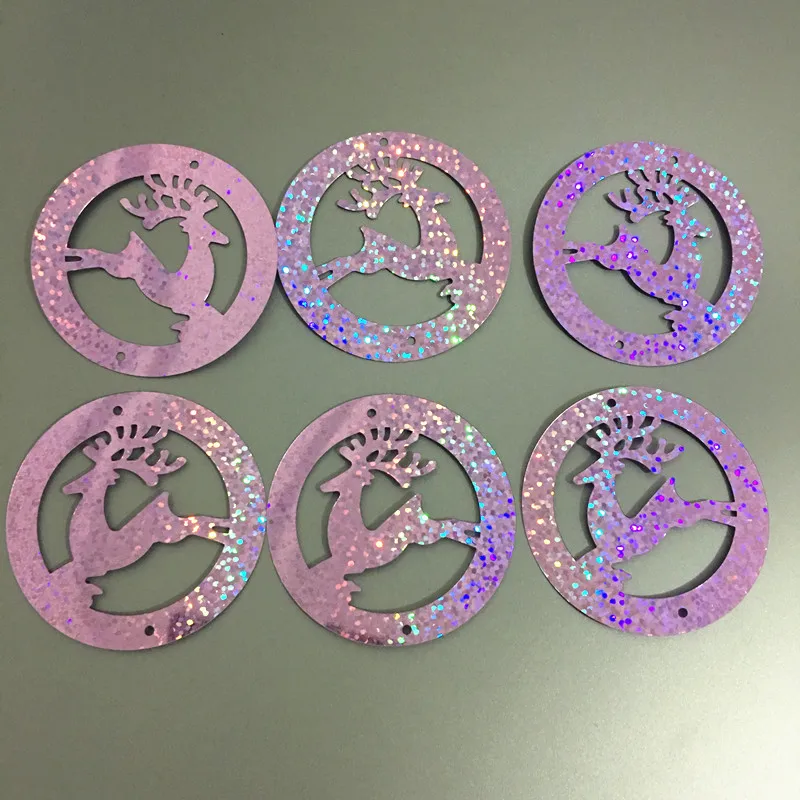 20шт сиреневый лазер большой плоский круглый Рождественский олень блестки 55 мм