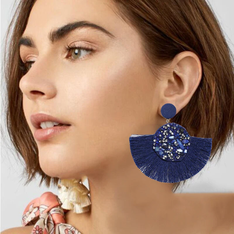 2019 этнический камень Boho яркие висячие серьги в форме капли воды бисквиты круглые