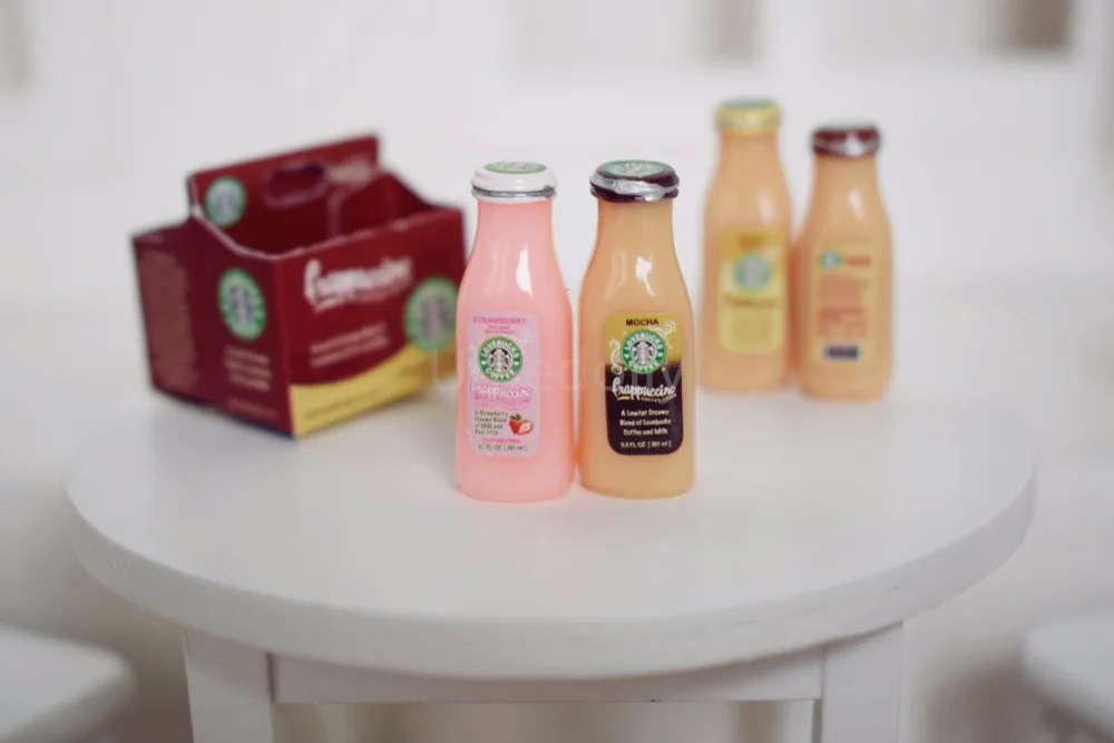 Милые мини 4 бутылки с кофейными напитками Frappuccino, 1/6, Миниатюрная игрушка для кукольного домика, игрушка для пуллипа Blyth Doll