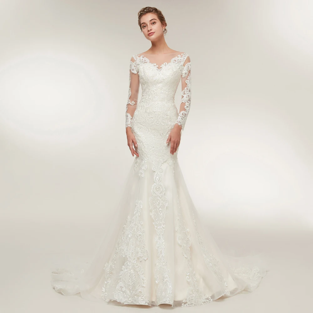Fansmile Новинка Высокое качество Иллюзия Кружева Русалка Свадебные платья Vestido De Noiva размера плюс свадебные платья FSM-397M