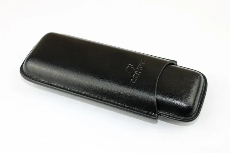 Чехол для сигар Cohiba Черный Гладкий кожаный чехол путешествий 2 трубки