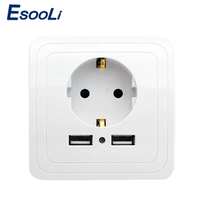 EsooLi двойной usb порт и электрическая настенная розетка usb зарядное устройство адаптер ЕС розетка 2A переключатель питания док-станция зарядка