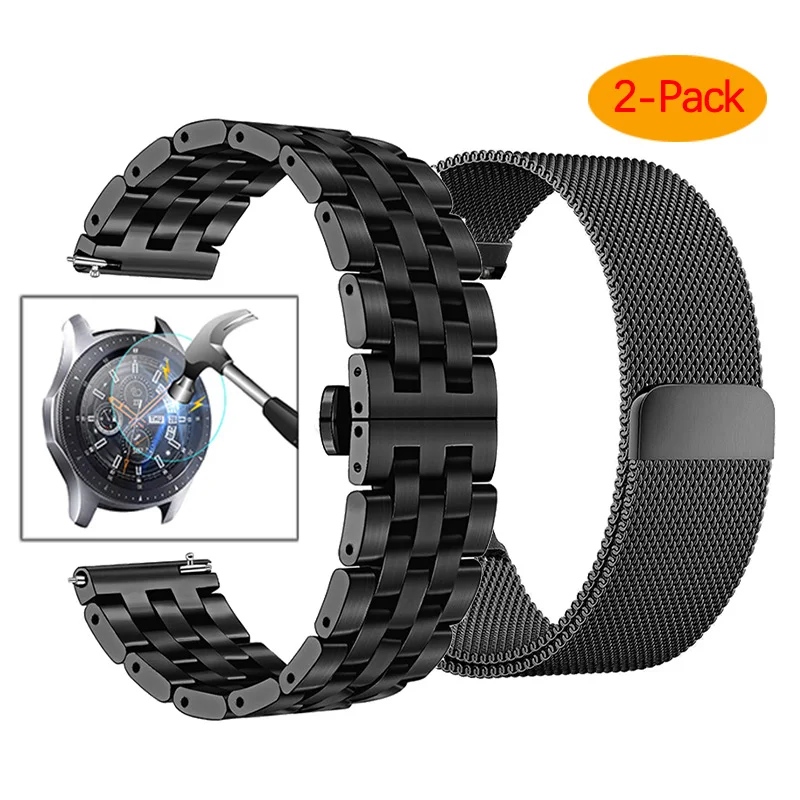 black black Galaxy Watch 42 мм, 46 мм, ремешок 20 мм, 22 мм, Миланская петля, ремешок из нержавеющей стали для samsung Galaxy Watch, активный ремешок Galaxy S3 - Цвет ремешка: black black