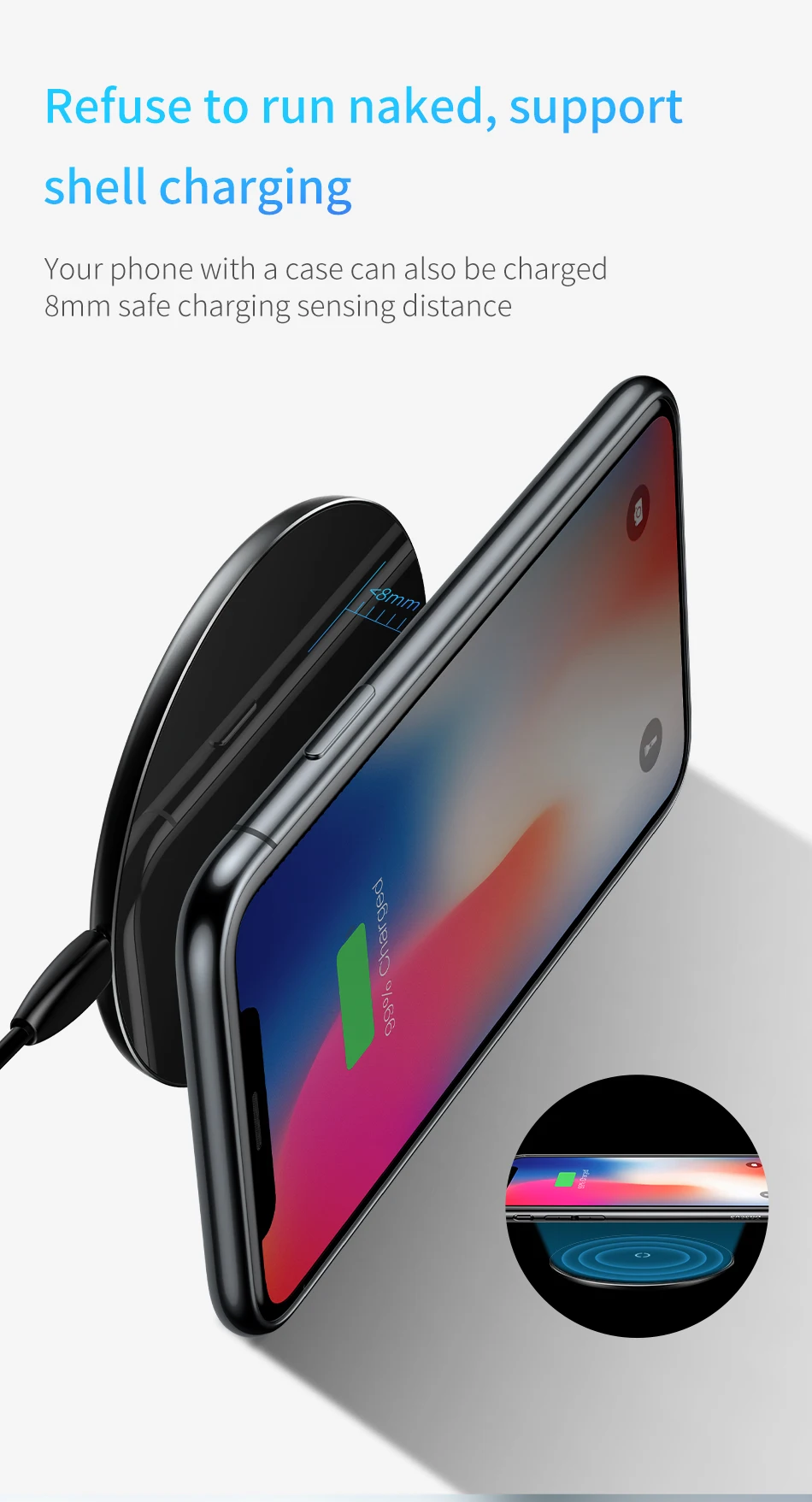 10 Вт Qi Беспроводное зарядное устройство для iPhone XR Xs Max прозрачная Быстрая зарядка для samsung S10 S9 для Xiaomi mi 9 mi X 3