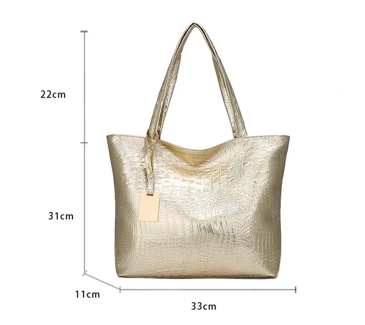 Brand Fashion Casual Women Shoulder Bags Silver Gold Black Crocodile Handbag PU Leather Female Tote Bag Ladies Hand Bag KL585